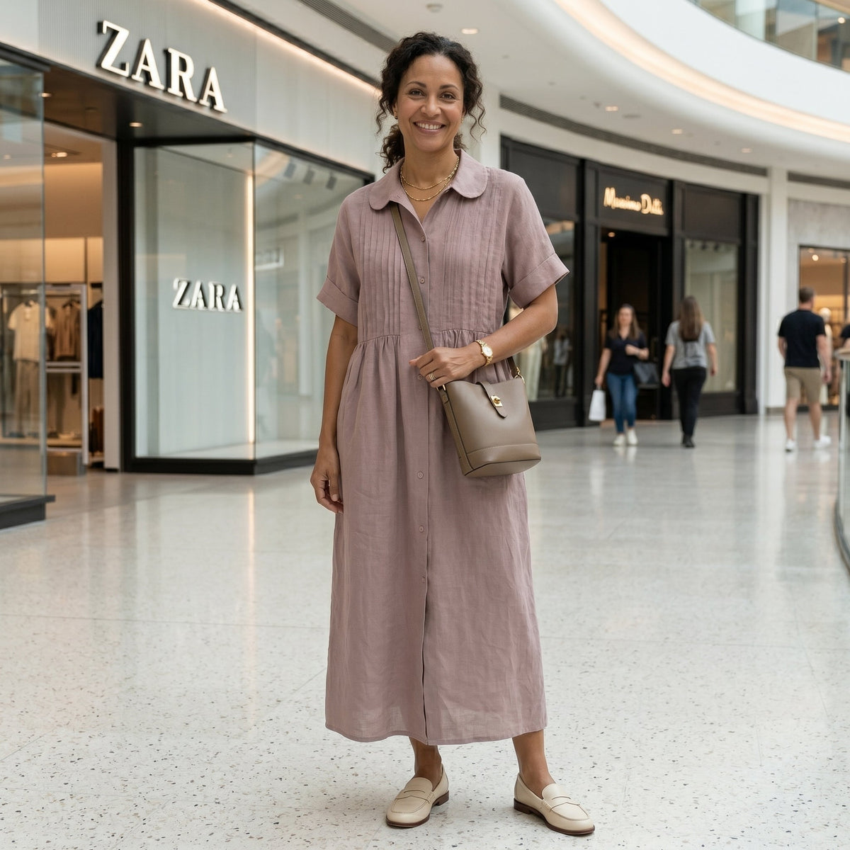 Vestido Camisero de Lino Plisado Largo para Mujer