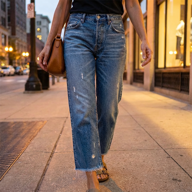Marisol Mujer Jeans Rectos Destroyed Cintura Alta Cropped