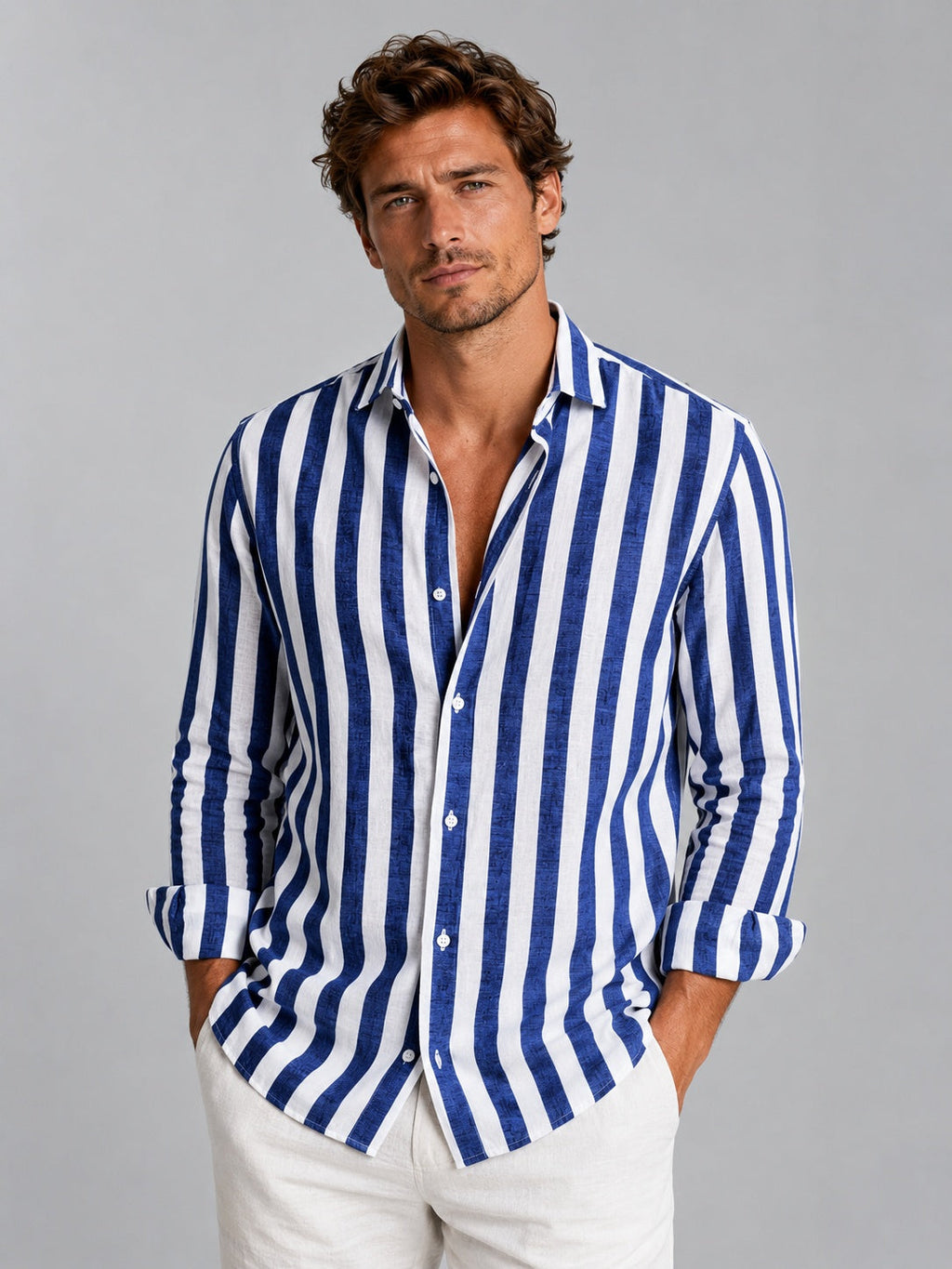 Raya Mediterránea | Camisa de Lino de Manga Larga Hombre Rayas