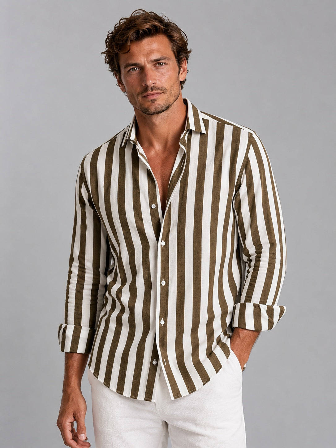 Raya Mediterránea | Camisa de Lino de Manga Larga Hombre Rayas