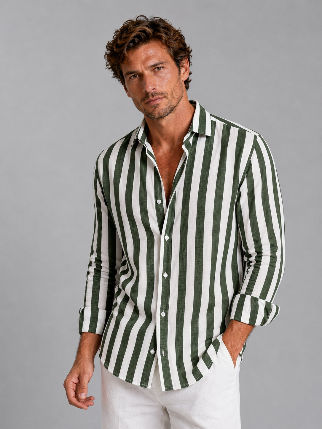 Raya Mediterránea | Camisa de Lino de Manga Larga Hombre Rayas