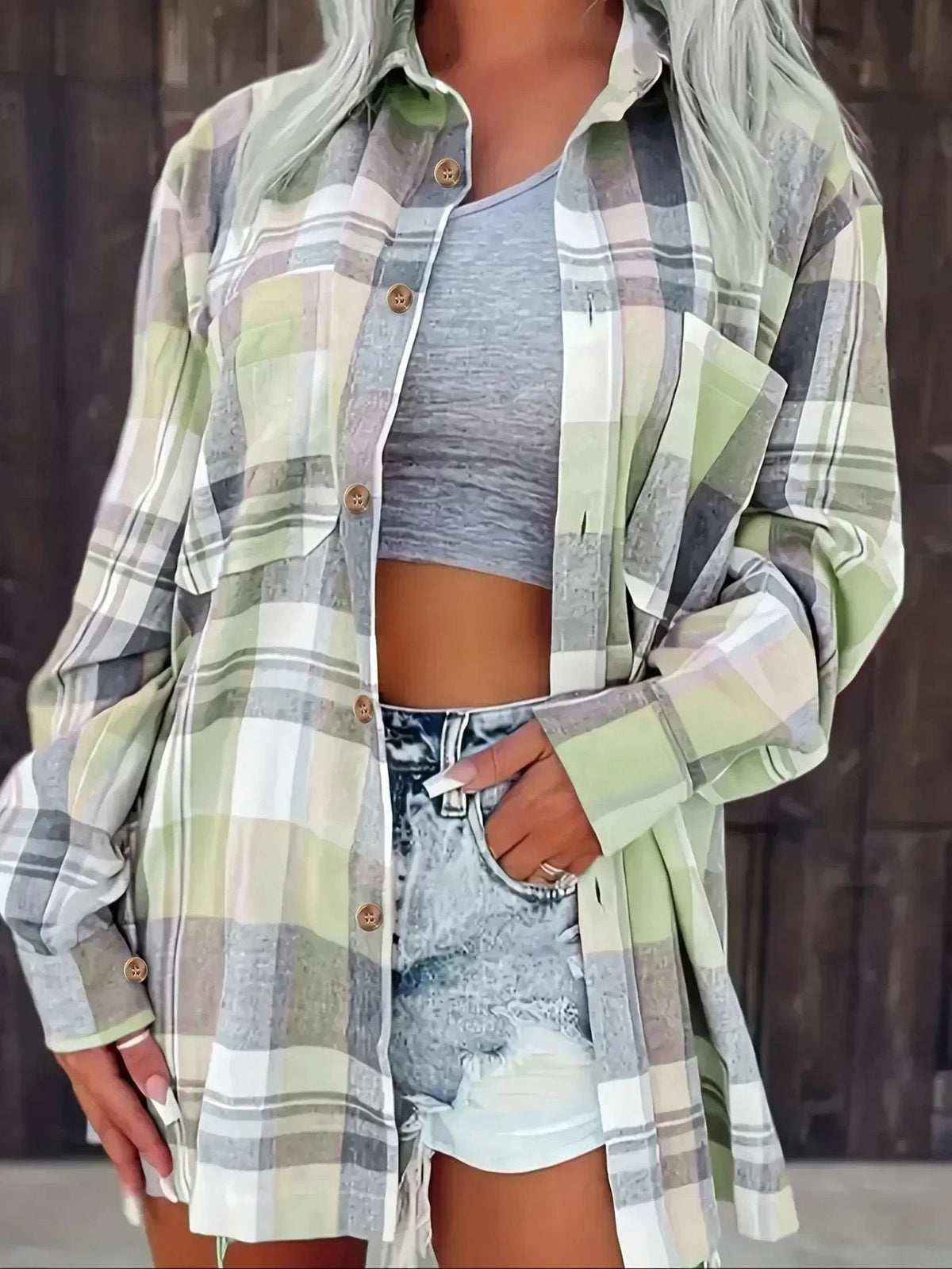 Cuadro Nórdico | Camisa de Cuadros de Manga Larga Mujer Oversized