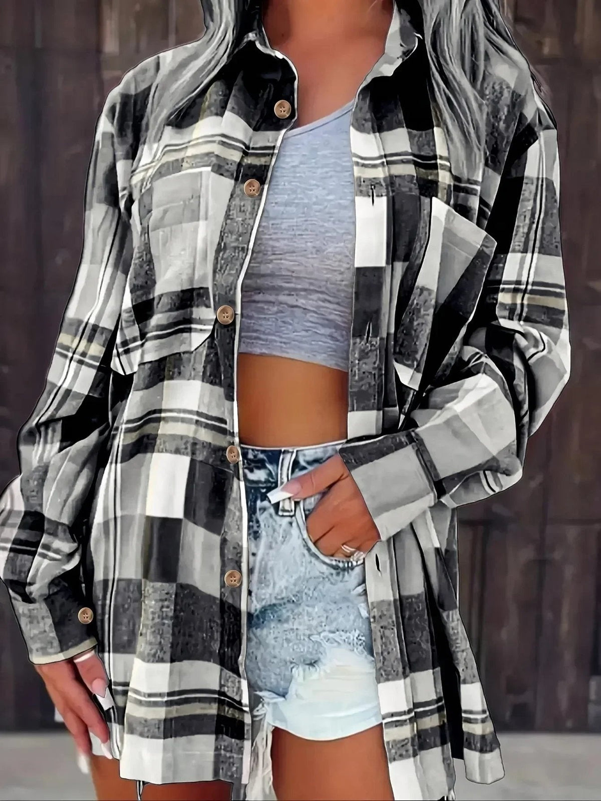 Cuadro Nórdico | Camisa de Cuadros de Manga Larga Mujer Oversized