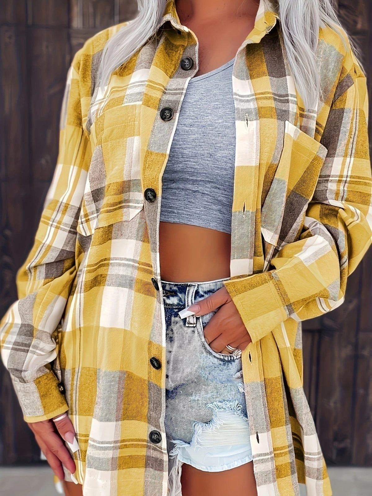 Cuadro Nórdico | Camisa de Cuadros de Manga Larga Mujer Oversized