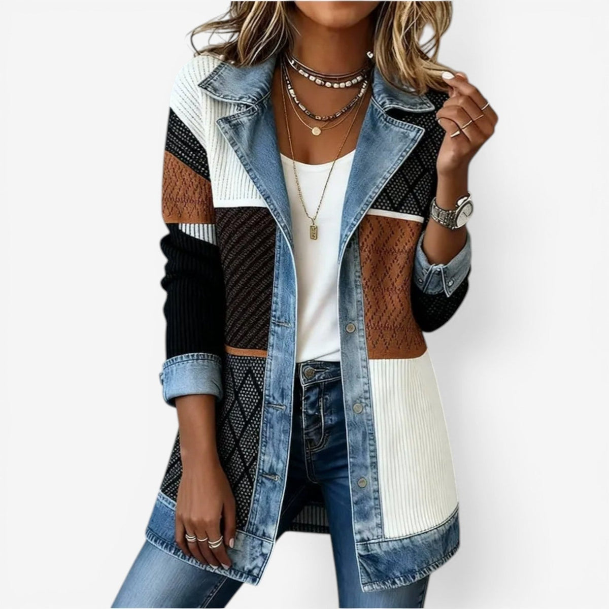 Chaqueta de Punto Vaquera Manga Larga para Mujer
