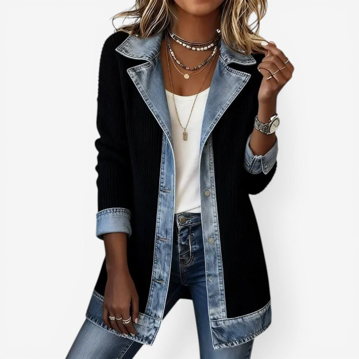 Chaqueta de Punto Vaquera Manga Larga para Mujer