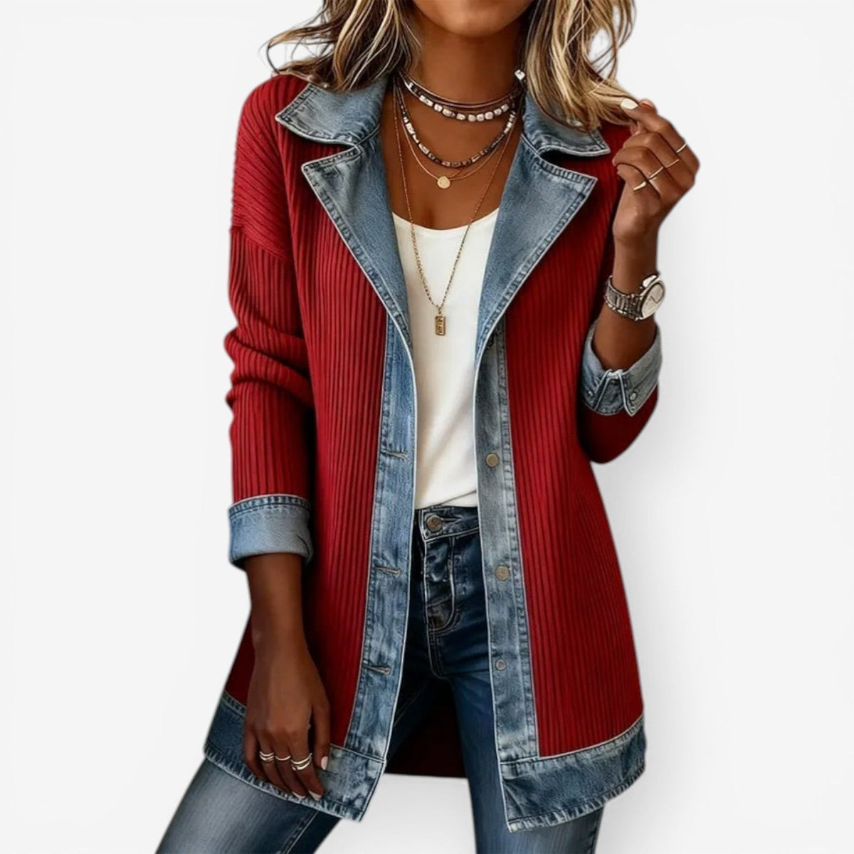 Chaqueta de Punto Vaquera Manga Larga para Mujer