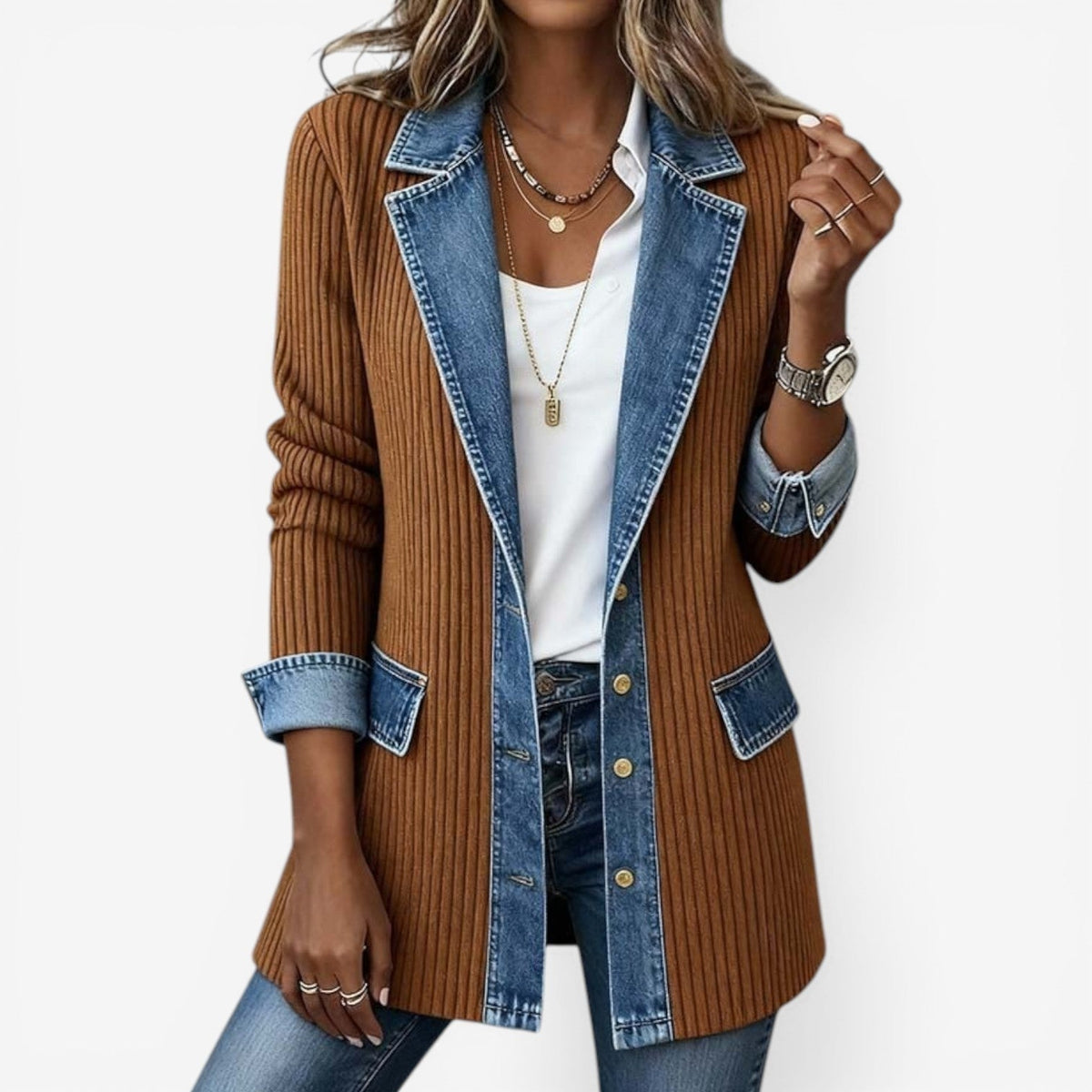 Chaqueta de Punto Vaquera Manga Larga para Mujer