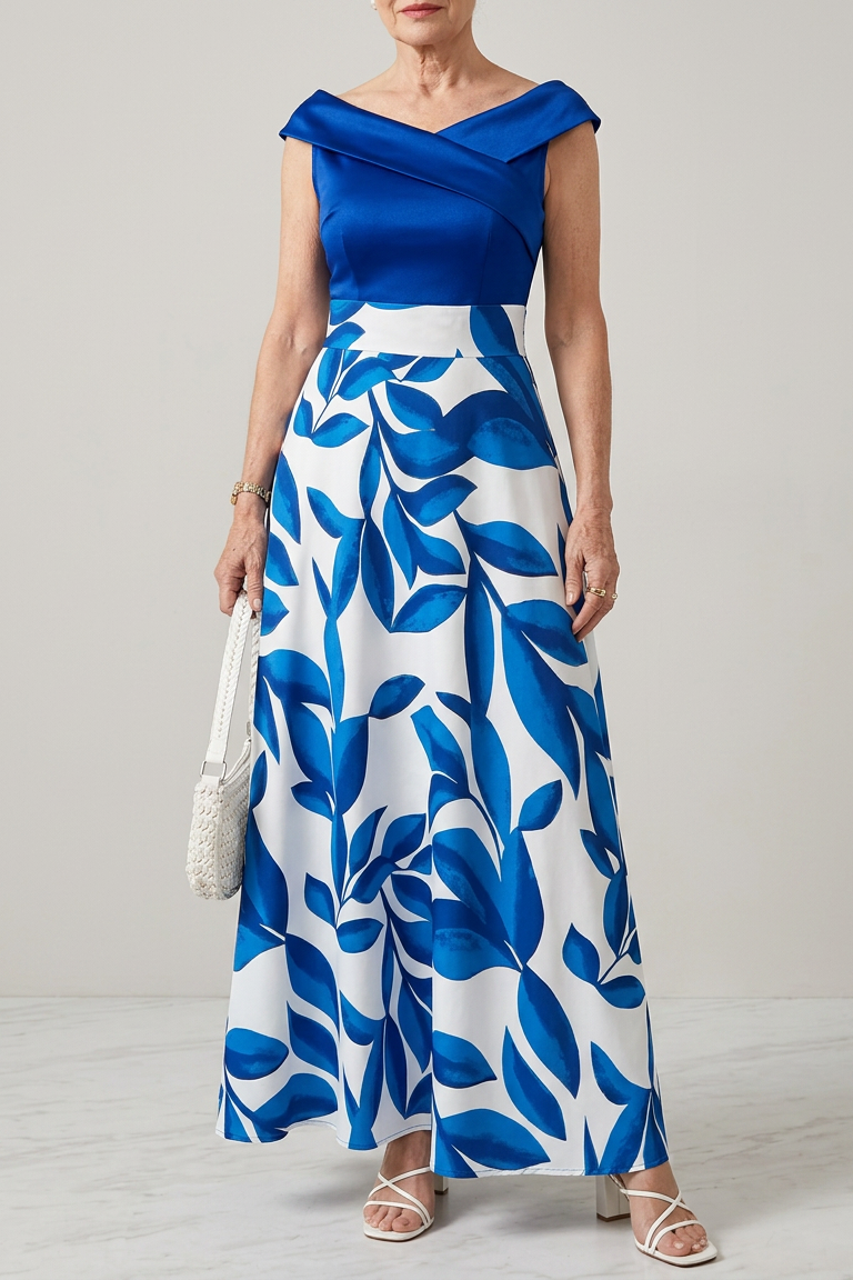 Vestido Largo Palabra de Honor Estampado Floral de Invitada