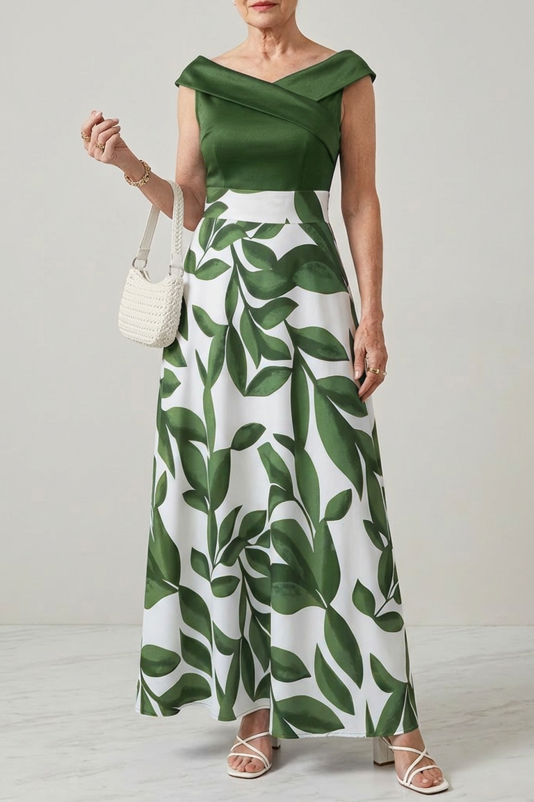 Vestido Largo Palabra de Honor Estampado Floral de Invitada