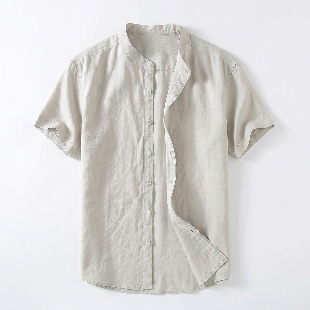 Mao Corto | Camisa de Lino de Manga Corta Hombre Cuello Mao