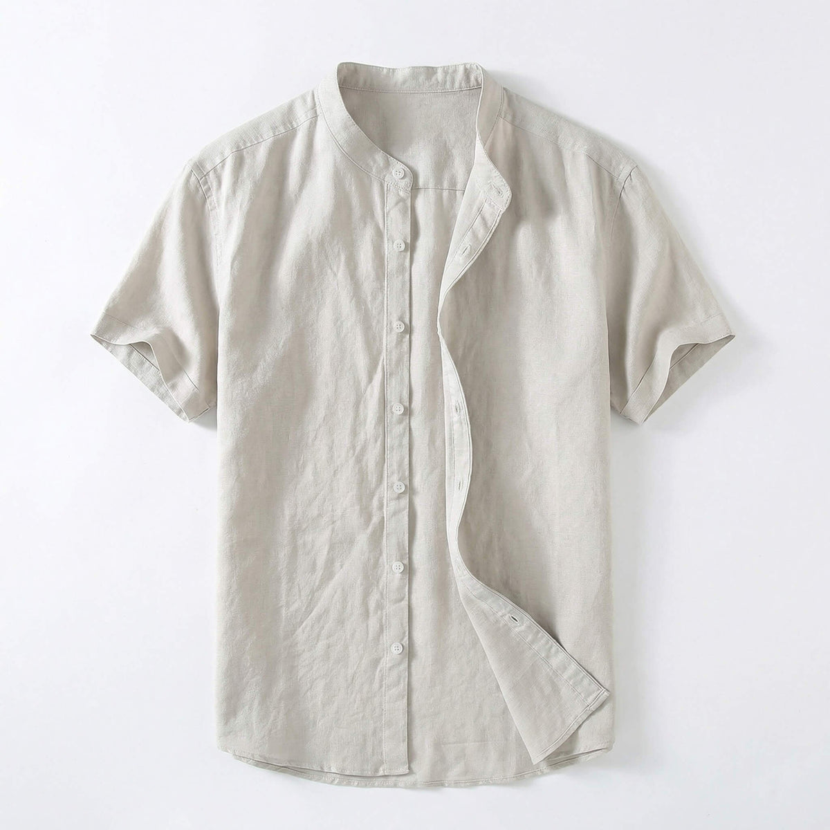 Mao Corto | Camisa de Lino de Manga Corta Hombre Cuello Mao