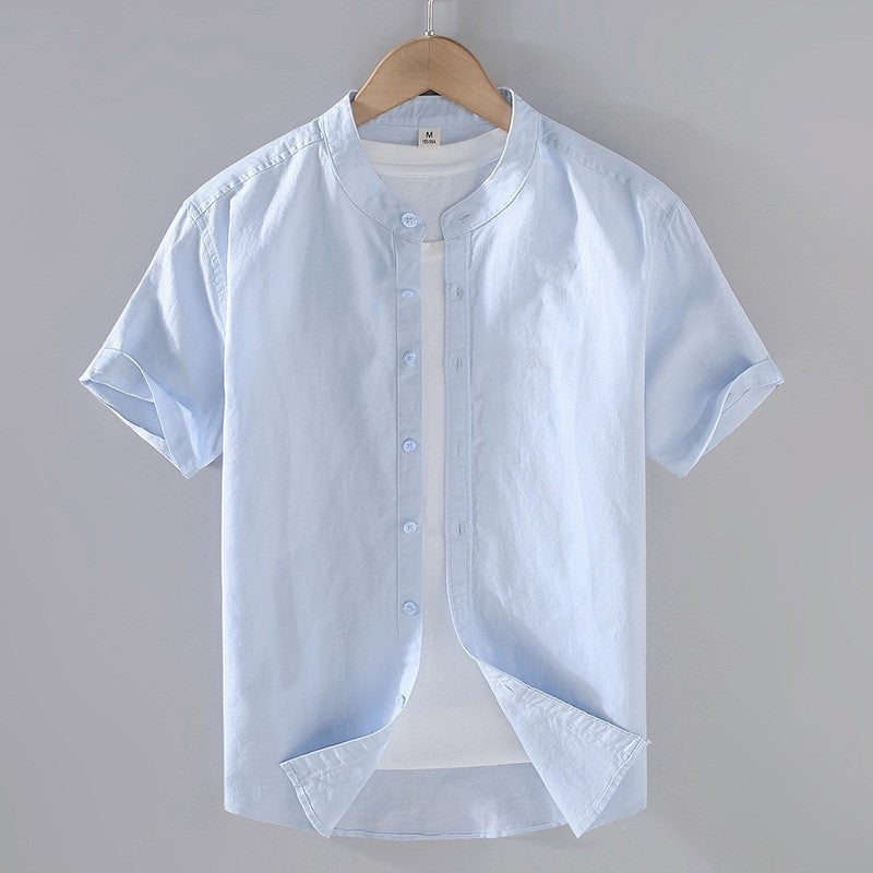 Mao Corto | Camisa de Lino de Manga Corta Hombre Cuello Mao