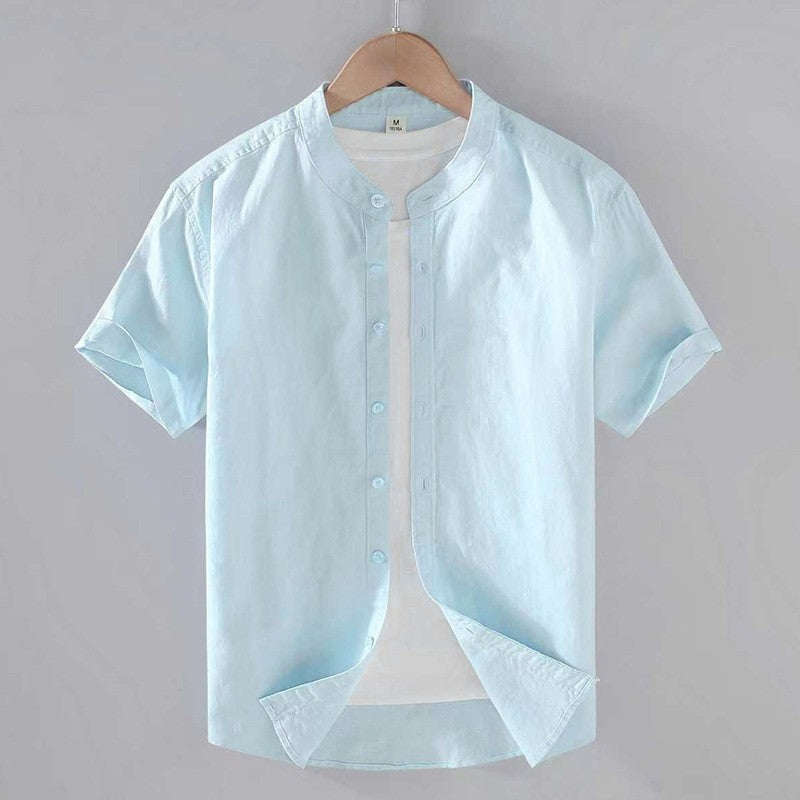 Mao Corto | Camisa de Lino de Manga Corta Hombre Cuello Mao