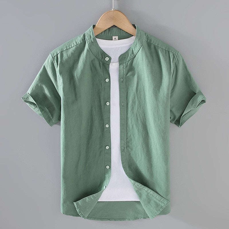Mao Corto | Camisa de Lino de Manga Corta Hombre Cuello Mao