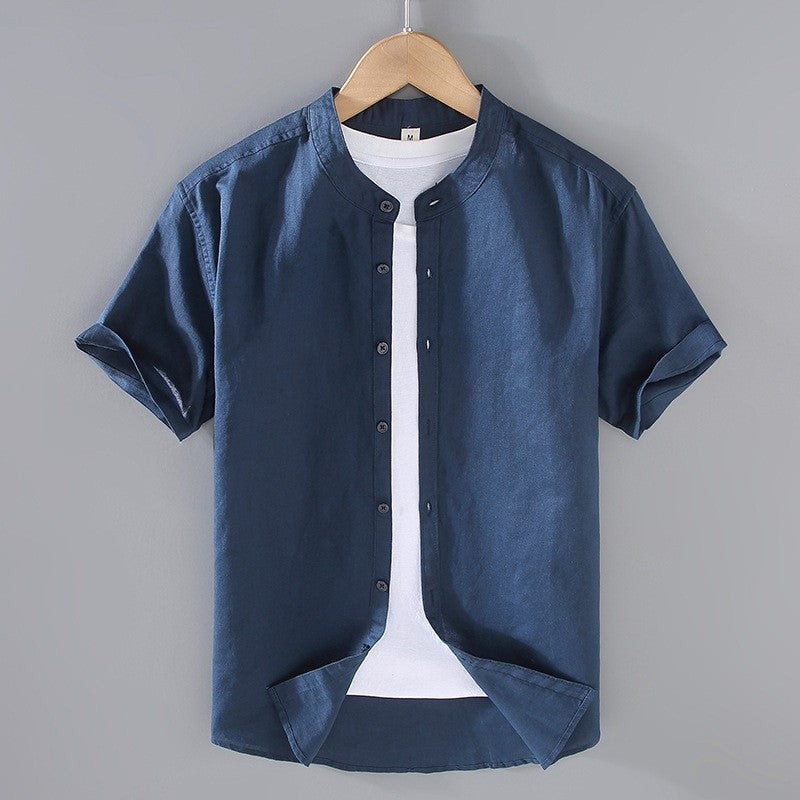 Mao Corto | Camisa de Lino de Manga Corta Hombre Cuello Mao