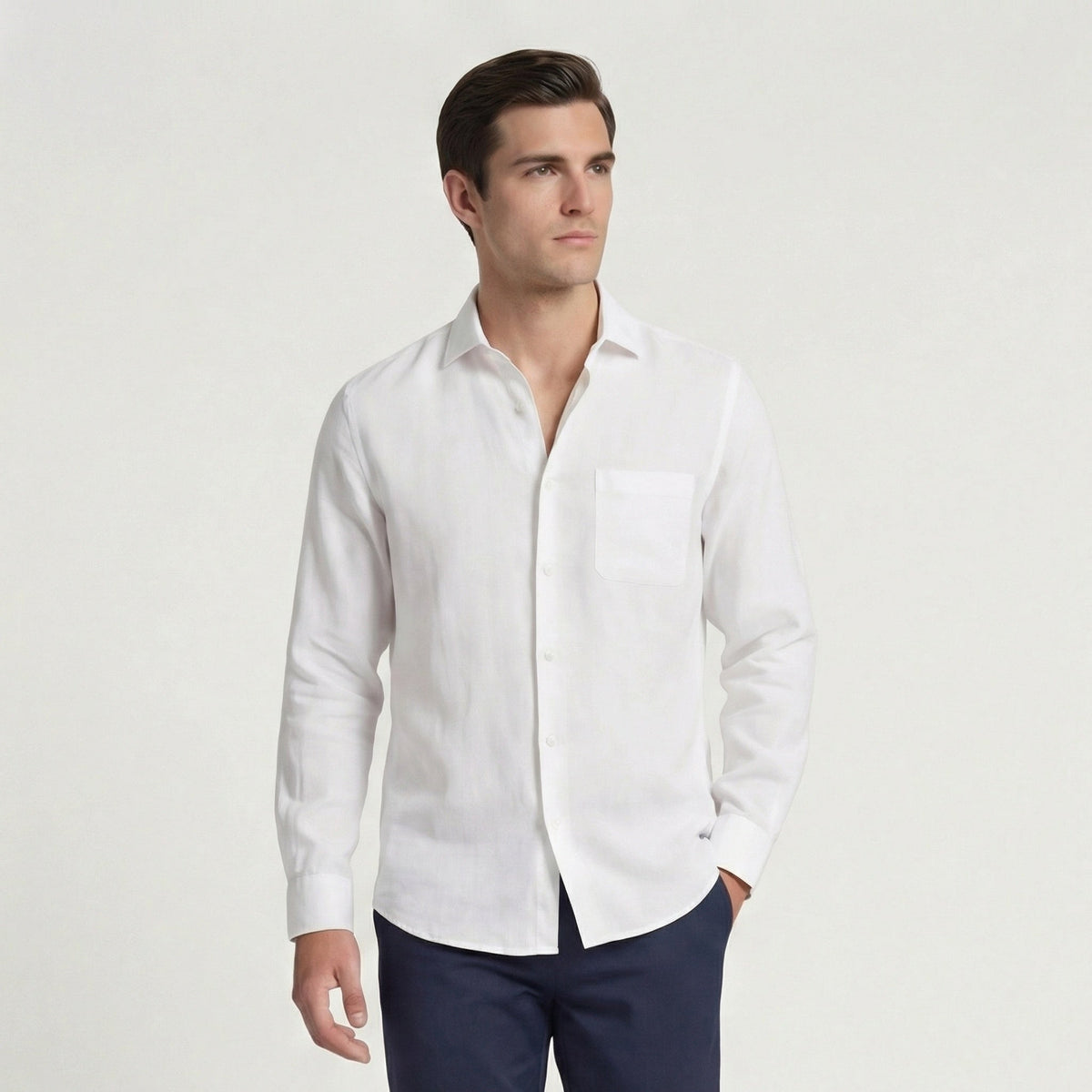 Bolsillo Pecho | Camisa de Lino Manga Larga Hombre Bolsillo Pecho