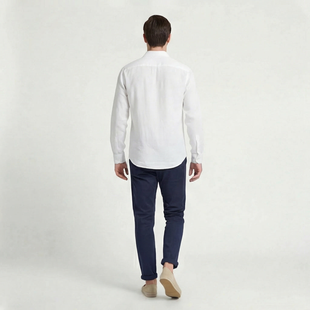 Bolsillo Pecho | Camisa de Lino Manga Larga Hombre Bolsillo Pecho