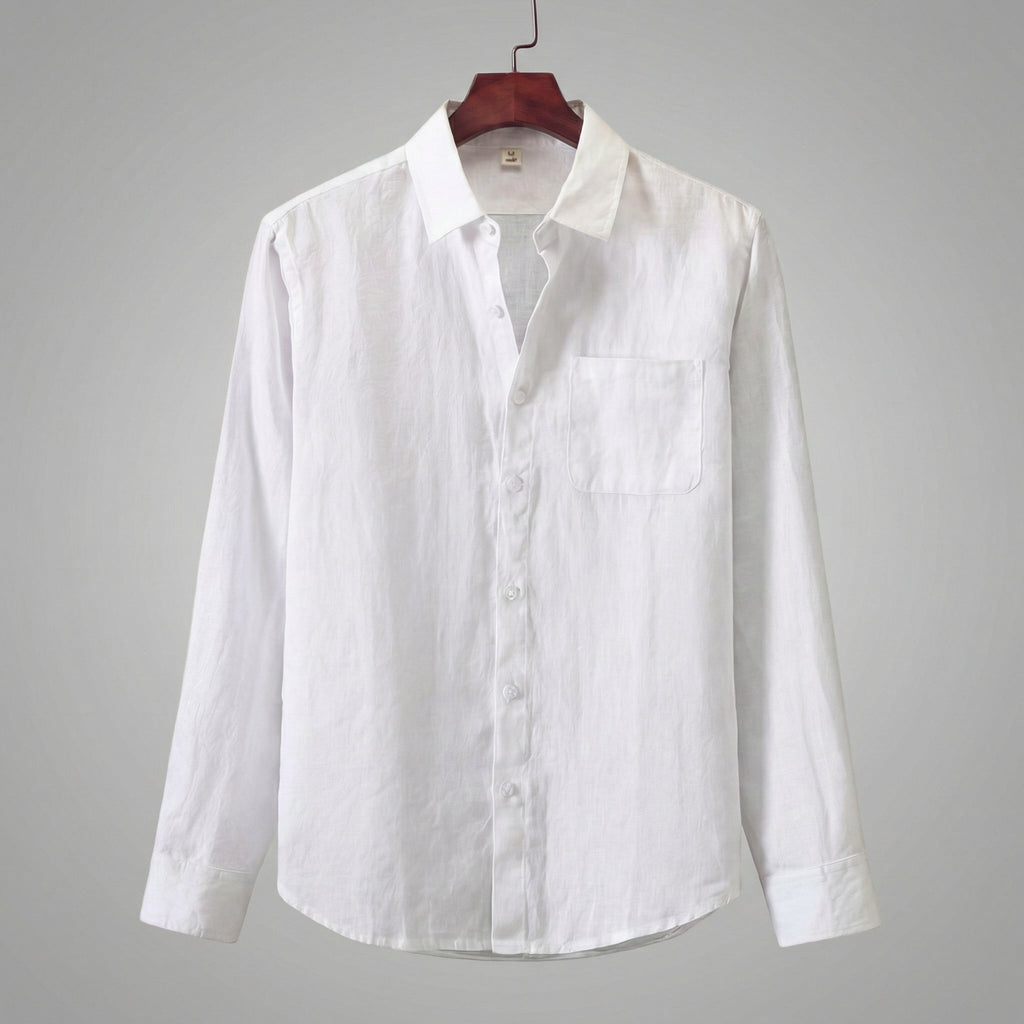 Bolsillo Pecho | Camisa de Lino Manga Larga Hombre Bolsillo Pecho