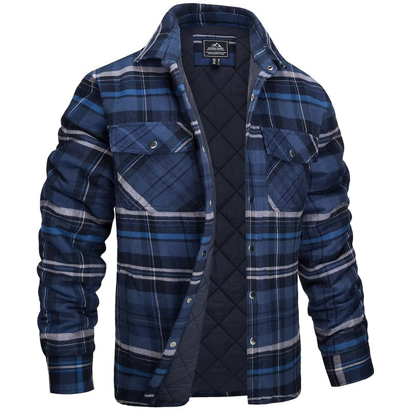 Camisa Chaqueta de Franela Acolchada a Cuadros para Hombre
