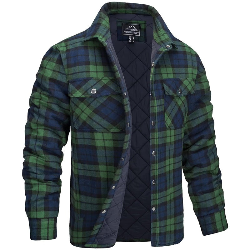 Camisa Chaqueta de Franela Acolchada a Cuadros para Hombre