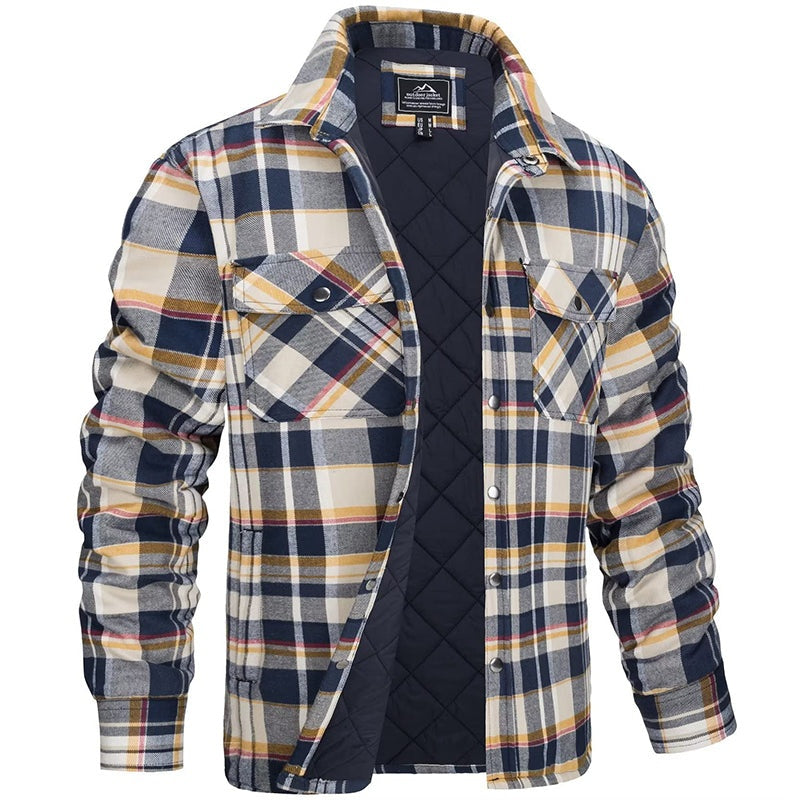 Camisa Chaqueta de Franela Acolchada a Cuadros para Hombre