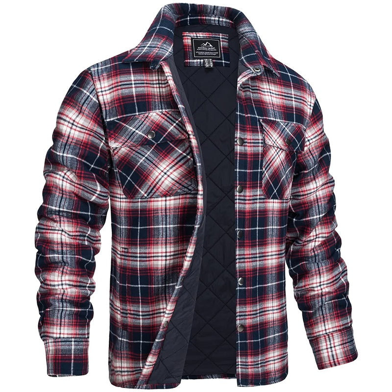 Camisa Chaqueta de Franela Acolchada a Cuadros para Hombre