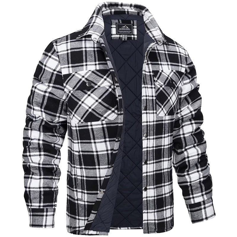 Camisa Chaqueta de Franela Acolchada a Cuadros para Hombre