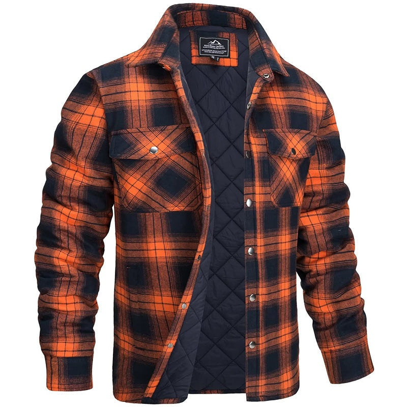 Camisa Chaqueta de Franela Acolchada a Cuadros para Hombre