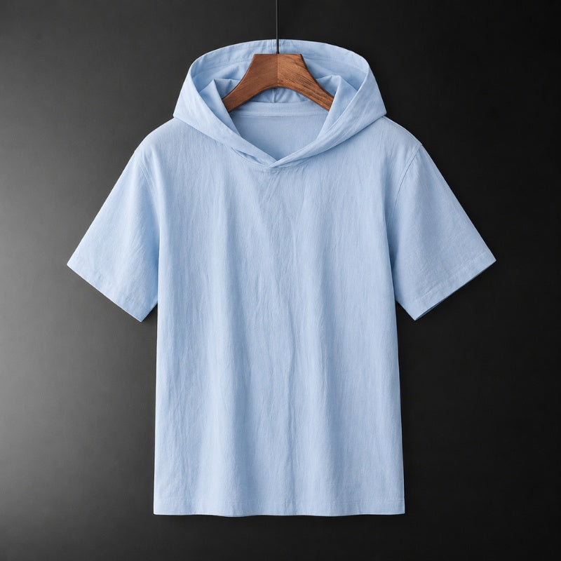 Capucha Mix | Camiseta con Capucha de Lino y Algodón Hombre Manga Corta