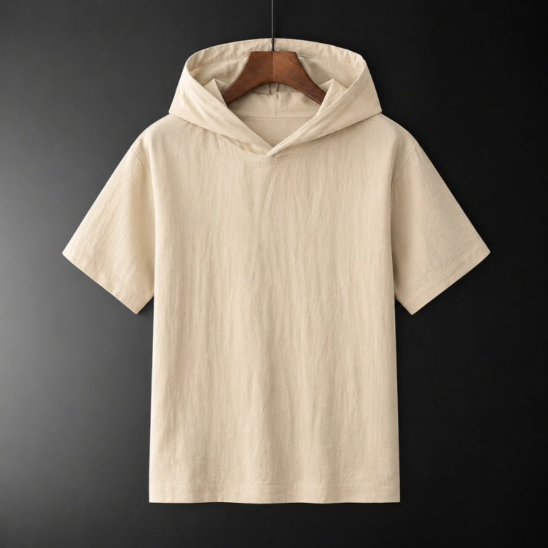 Capucha Mix | Camiseta con Capucha de Lino y Algodón Hombre Manga Corta