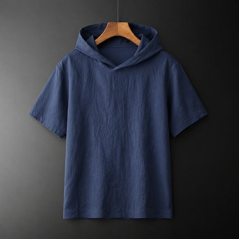 Capucha Mix | Camiseta con Capucha de Lino y Algodón Hombre Manga Corta