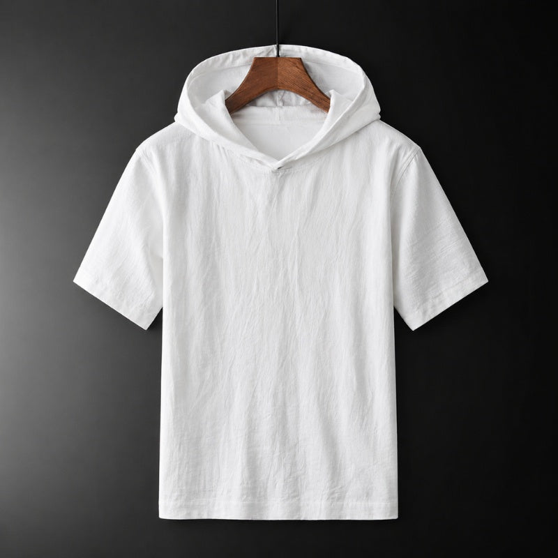 Capucha Mix | Camiseta con Capucha de Lino y Algodón Hombre Manga Corta