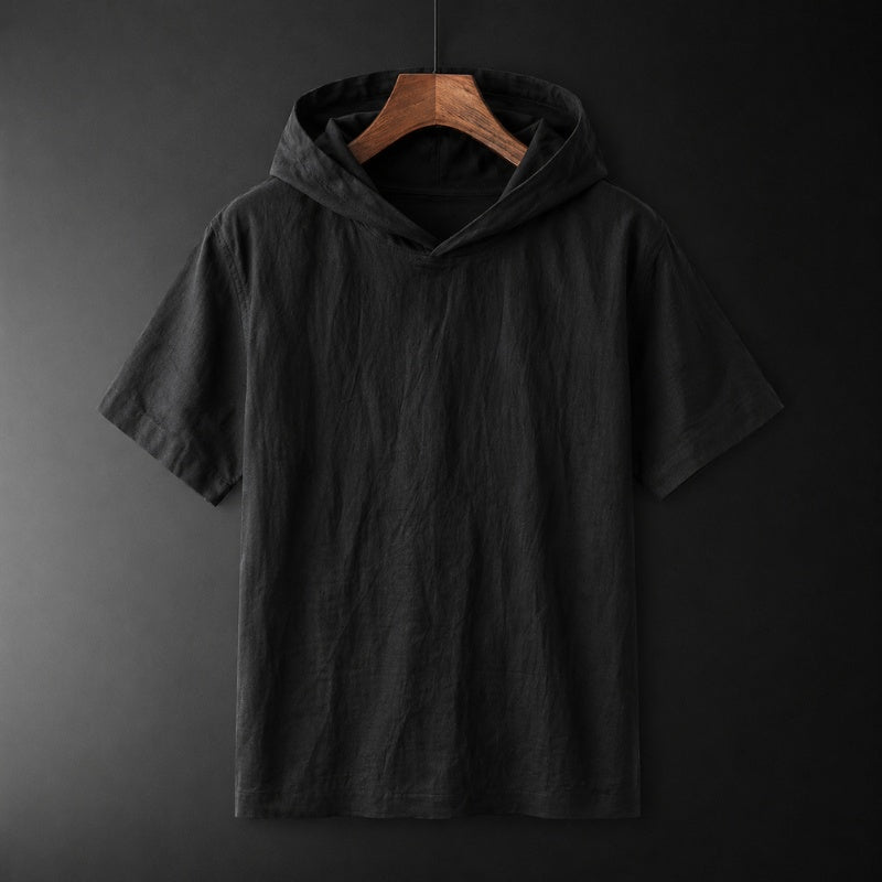 Capucha Mix | Camiseta con Capucha de Lino y Algodón Hombre Manga Corta