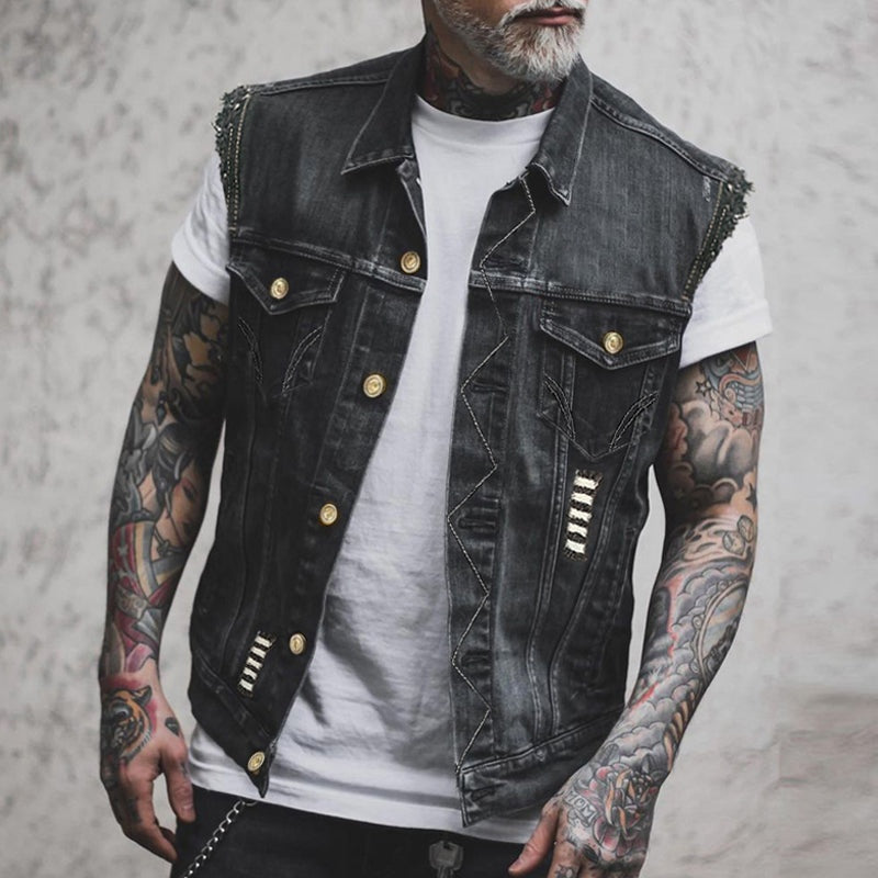 Adrián | Chaleco Vaquero Biker Hombre Botones Dorados