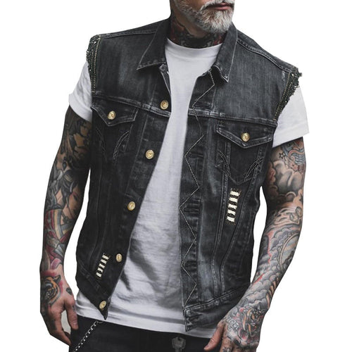 Adrián | Chaleco Vaquero Biker Hombre Botones Dorados