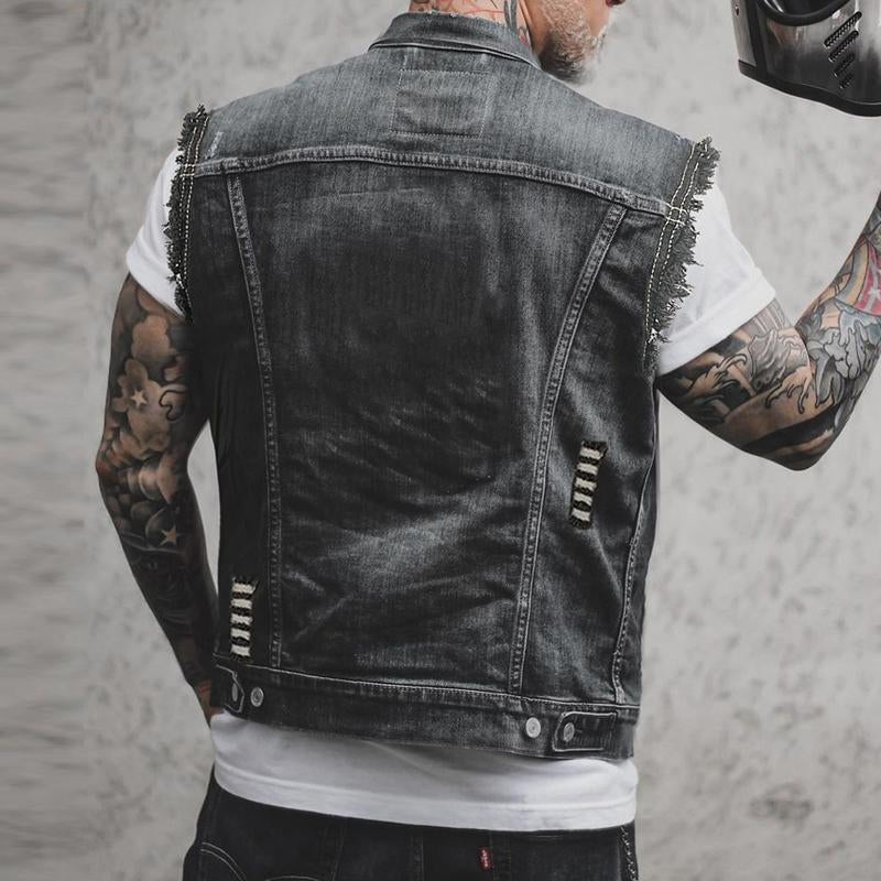 Adrián | Chaleco Vaquero Biker Hombre Botones Dorados