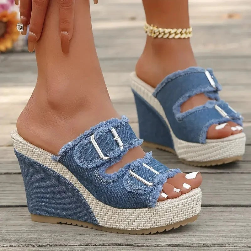 Sandalias de Cuña de Denim con Plataforma para Mujer