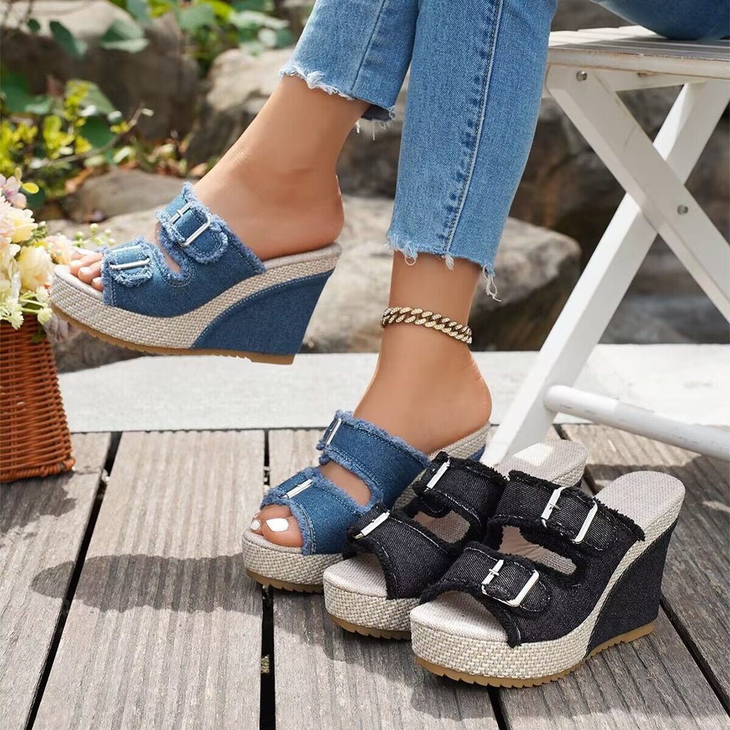 Sandalias de Cuña de Denim con Plataforma para Mujer