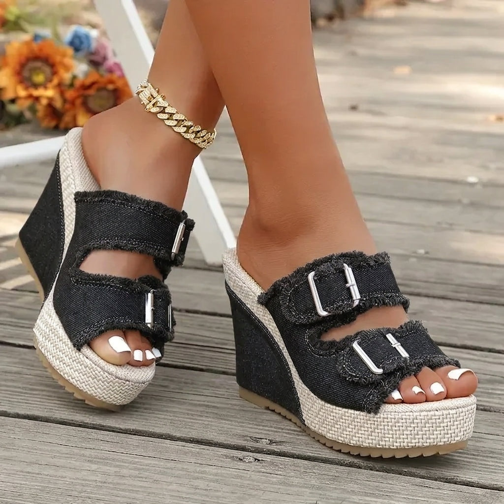 Sandalias de Cuña de Denim con Plataforma para Mujer