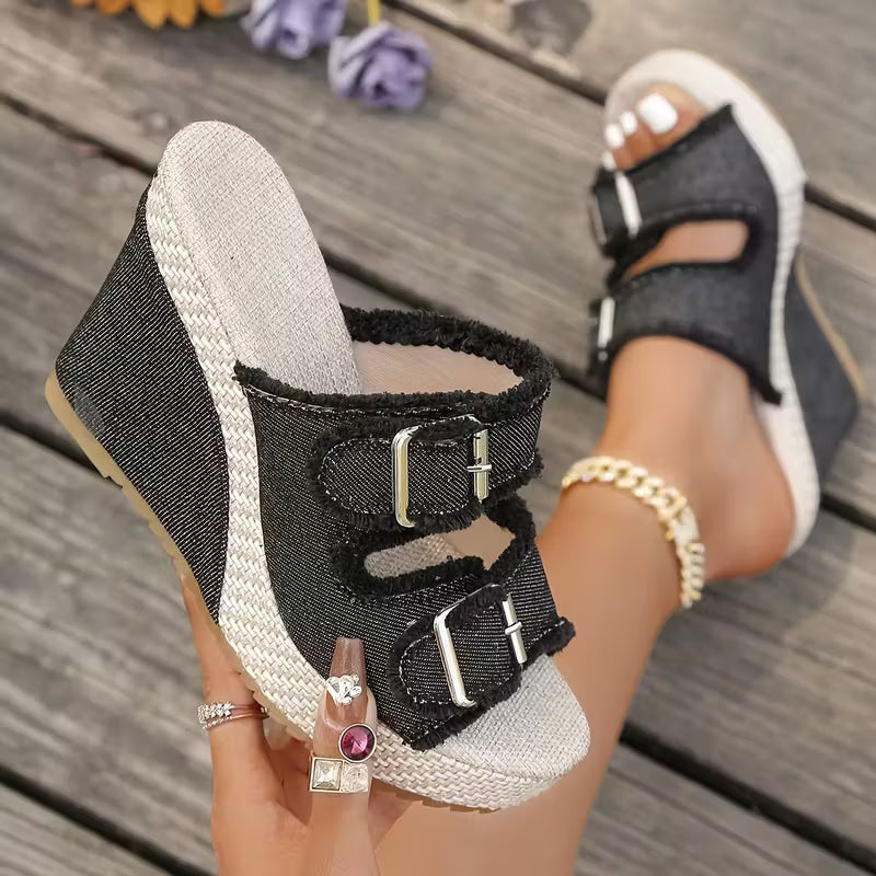 Sandalias de Cuña de Denim con Plataforma para Mujer