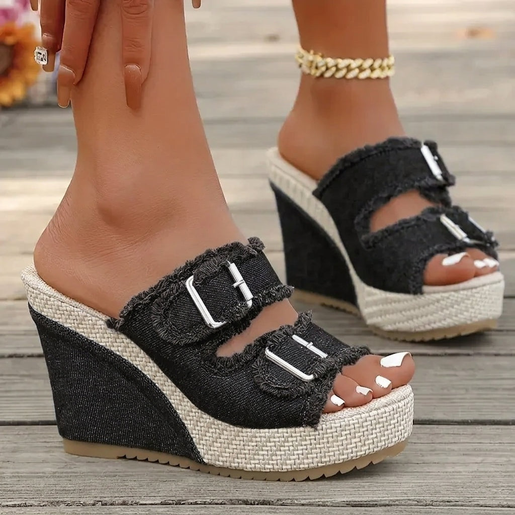 Sandalias de Cuña de Denim con Plataforma para Mujer