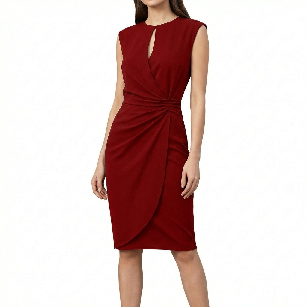 Vestido Drapeado de Cóctel Sin Mangas con Escote Keyhole