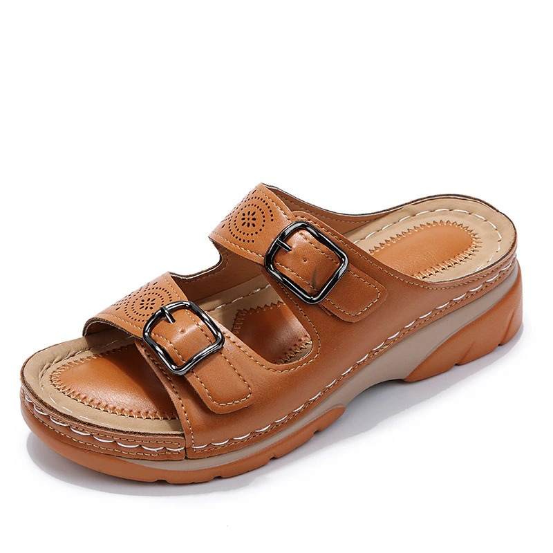 Sandalias de Cuña con Hebillas Dobles para Mujer