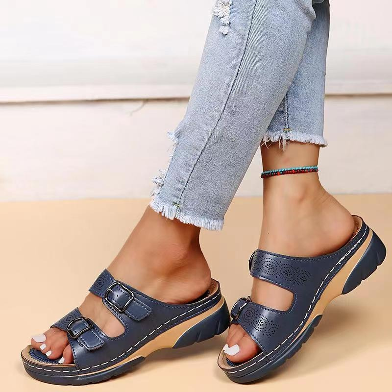 Sandalias de Cuña con Hebillas Dobles para Mujer