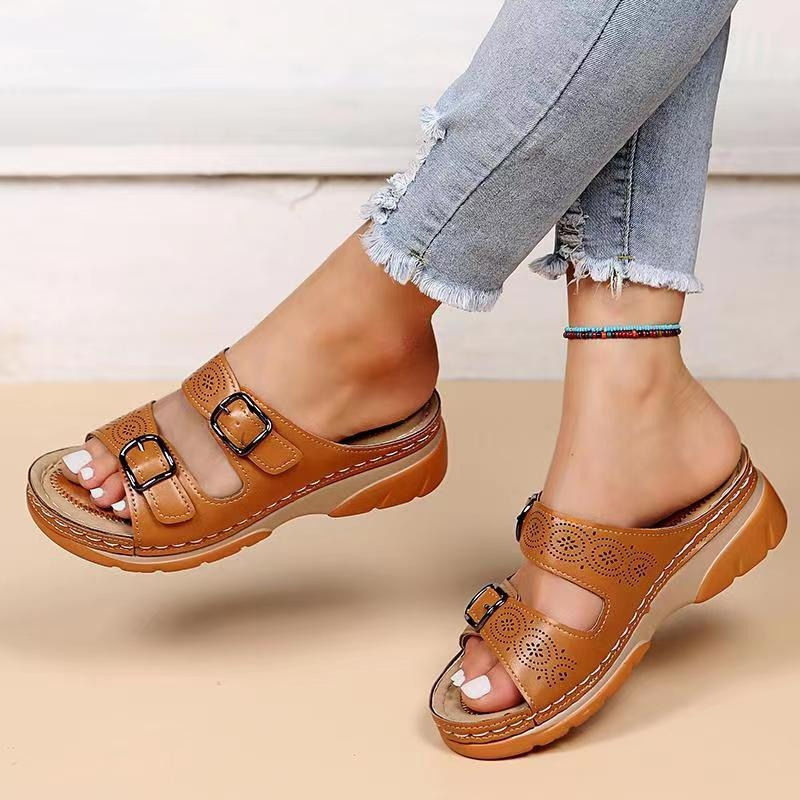 Sandalias de Cuña con Hebillas Dobles para Mujer
