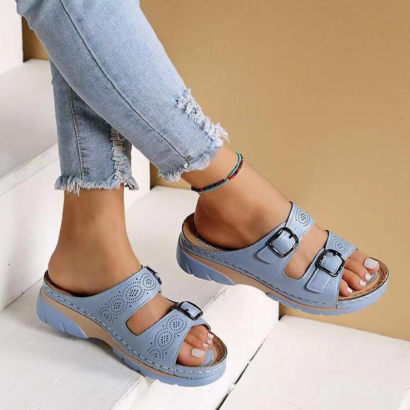 Sandalias de Cuña con Hebillas Dobles para Mujer