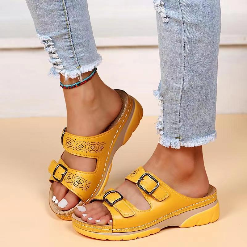 Sandalias de Cuña con Hebillas Dobles para Mujer