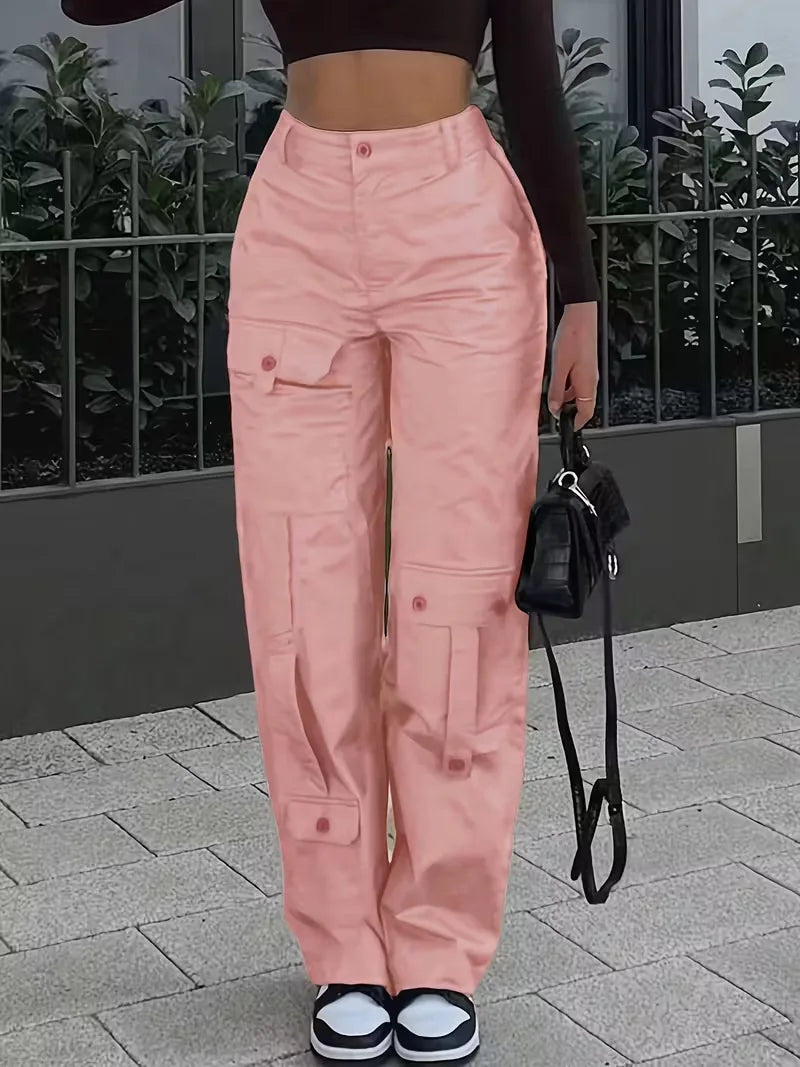 Naia Mujer Pantalón Cargo de Polipiel Cintura Alta