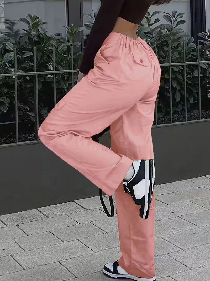 Naia Mujer Pantalón Cargo de Polipiel Cintura Alta